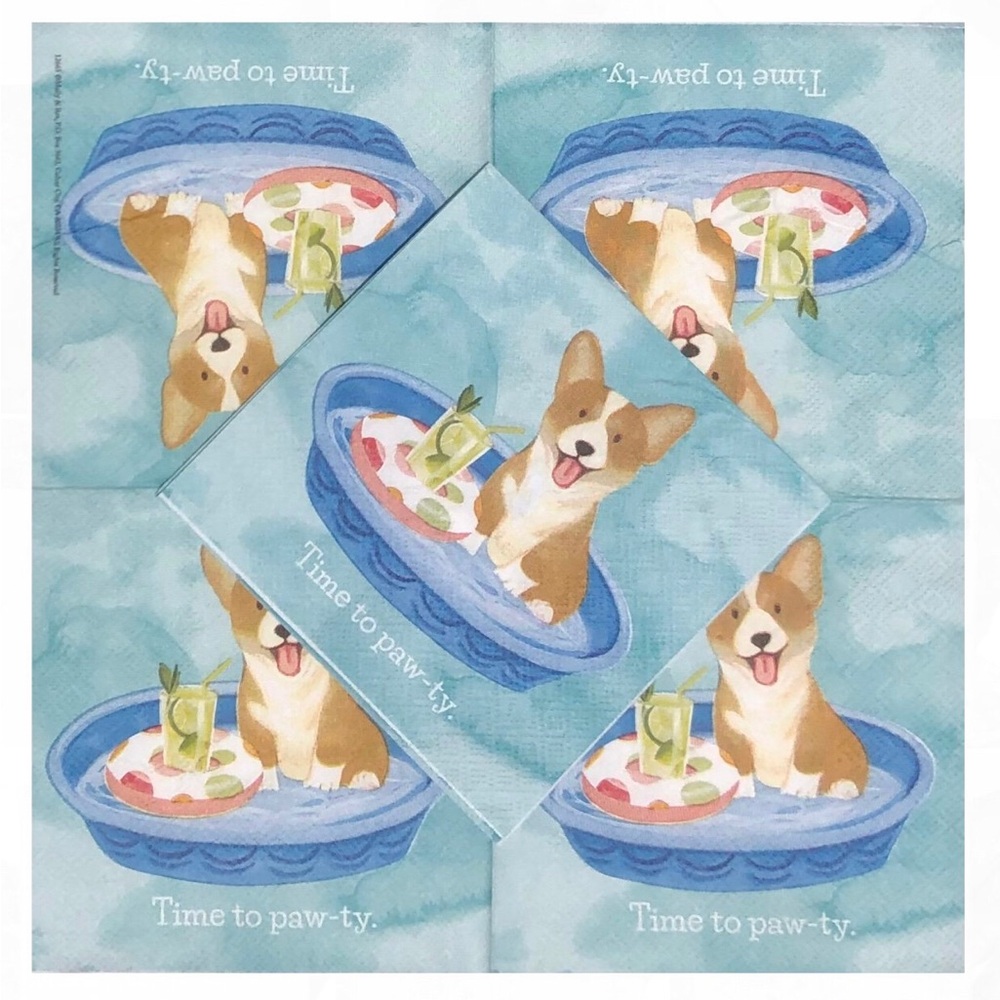 Two (2) INDIVIDUAL Molly & Rex Corgi Paw-Ty Dog DIY Decoupage Napkins (12665)